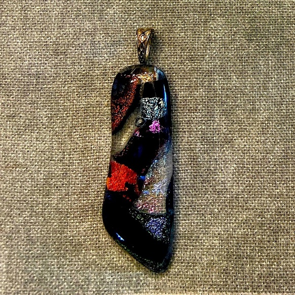 Handmade Striking Black and Red Asymmetrical Fused Dichoic Glass Necklace - Picture 1 of 1